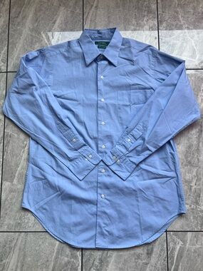Lauren Ralph Lauren Men’s Light Blue 100%Cotton Pocket Business Dress Shirt 15.5